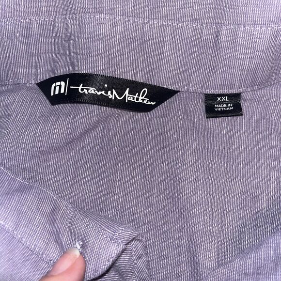 Travis Mathew Shirt Mens XXL Purple Heather Short Sleeve Button - Picture 2 of 5
